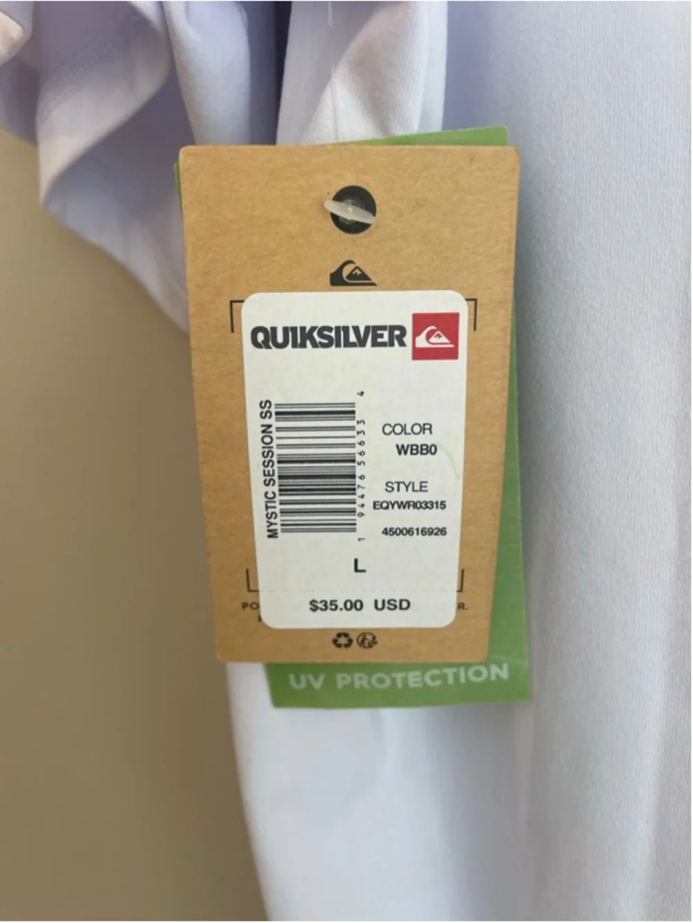 Quiksilver Mystic Sessions UV Tee Mens Large White Short Sleeve Surf Shirt UPF N
